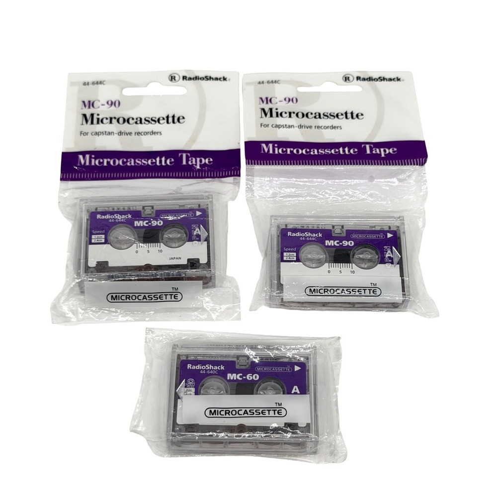 RadioShack Microcassette Tape Lot of 3 MC-90 MC-60 44-644C 44-640C Japan New